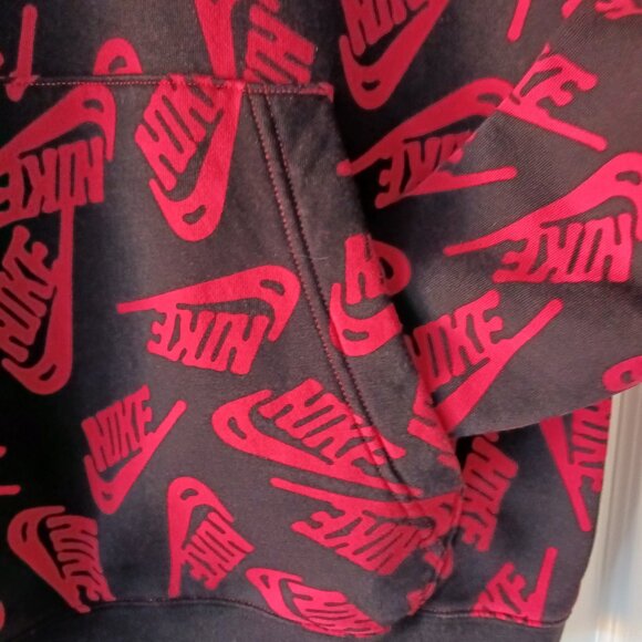Nike Mens Hoodie Black Red Long Sleeve Draw String Graphic Size Large Grunge Y2K - Picture 4 of 8